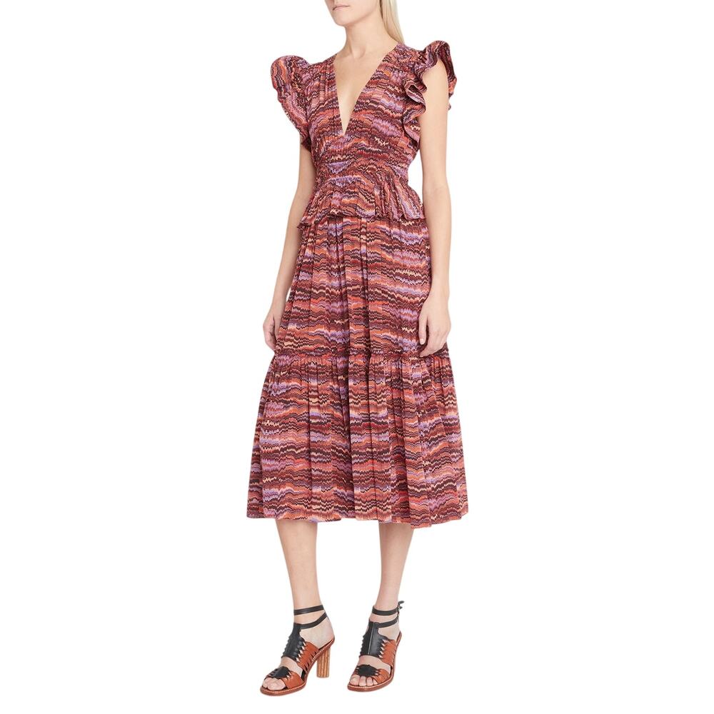 Ulla Johnson Smocked Purple Sapphire Bendetta Size 00 Silk Dress